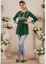 Rayon Green Casual Wear Embroidery Work Readymade Short Top